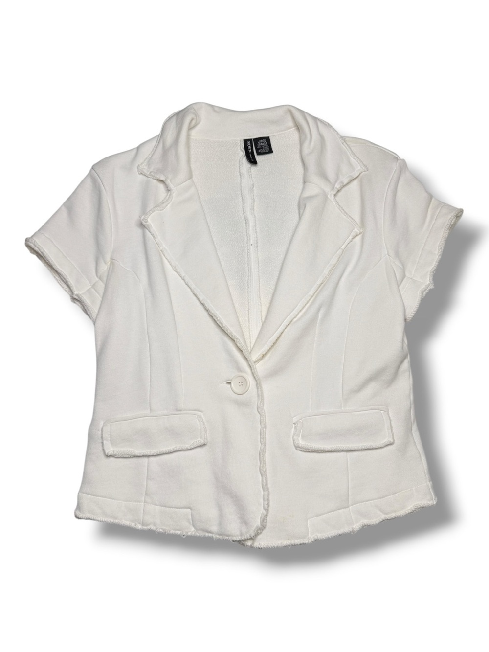 Vintage Mixit Size L Women's White Blazer Short Cap Sleeve Stretch